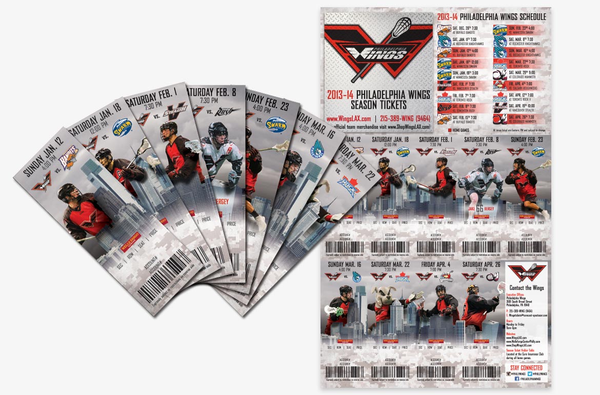Philadelphia Wings Professional Lacrosse Lax Custom Season Ticket Design