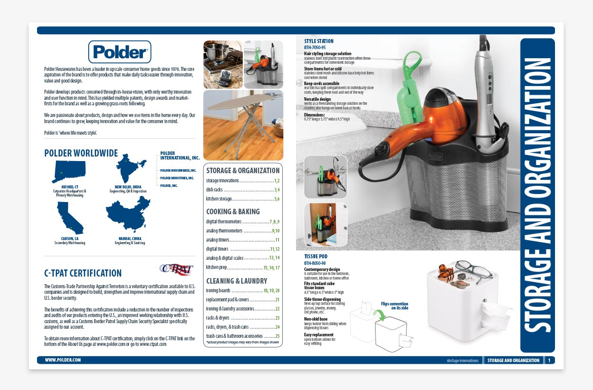 Polder Houswwares Catalog Design Table of Contents