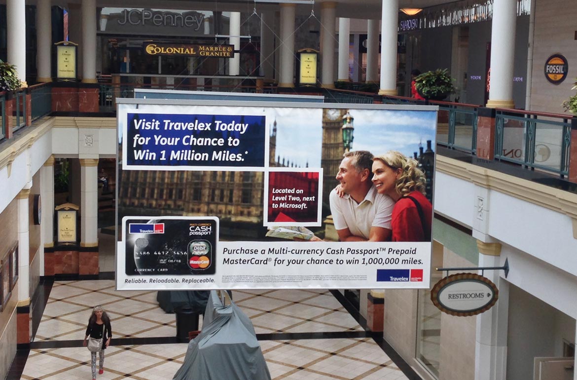 King of Prussia Mall Sky Banner Advertisement Travelex MasterCard Design